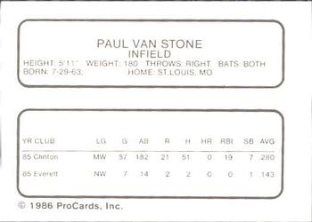 1986 ProCards Clinton Giants #NNO Paul Van Stone Back