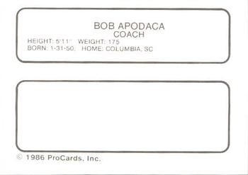 1986 ProCards Columbia Mets #1 Bob Apodaca Back