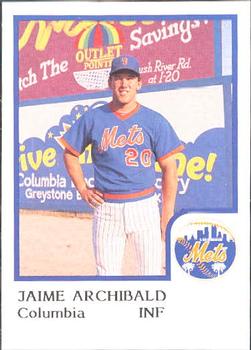 1986 ProCards Columbia Mets #2 Jaime Archibald Front