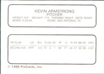 1986 ProCards Columbia Mets #3 Kevin Armstrong Back