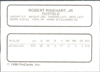 1986 ProCards Columbia Mets #22 Robert Rinehart  Back