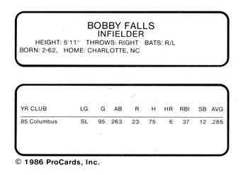 1986 ProCards Columbus Astros #NNO Bobby Falls Back