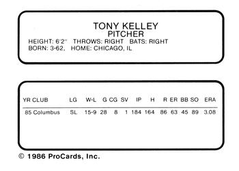 1986 ProCards Columbus Astros #NNO Tony Kelley Back