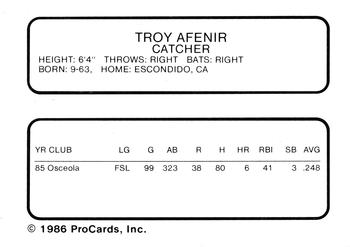 1986 ProCards Columbus Astros #NNO Troy Afenir Back