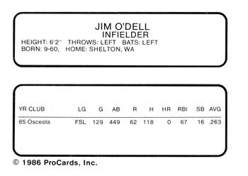 1986 ProCards Columbus Astros #NNO Jim O'Dell Back