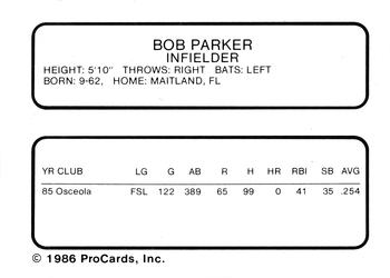 1986 ProCards Columbus Astros #NNO Bob Parker Back