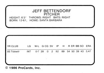 1986 ProCards Columbus Astros #NNO Jeff Bettendorf Back