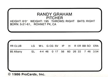 1986 ProCards Columbus Clippers #10 Randy Graham Back