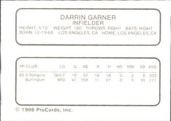 1986 ProCards Daytona Beach Islanders #8 Darrin Garner Back
