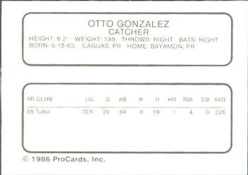 1986 ProCards Daytona Beach Islanders #9 Otto Gonzalez Back