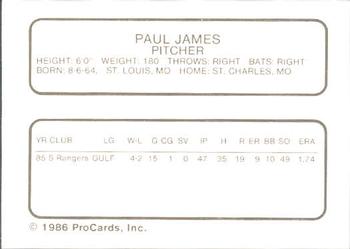 1986 ProCards Daytona Beach Islanders #13 Paul James Back