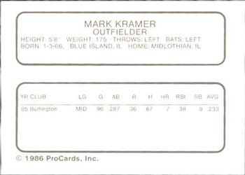1986 ProCards Daytona Beach Islanders #15 Mark Kramer Back