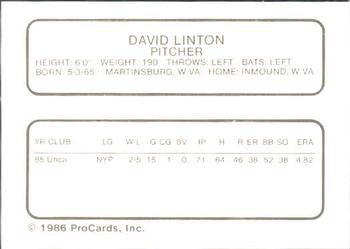 1986 ProCards Daytona Beach Islanders #16 Dave Linton Back
