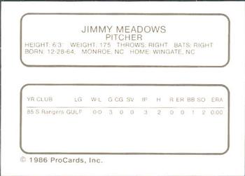1986 ProCards Daytona Beach Islanders #18 Jimmy Meadows Back
