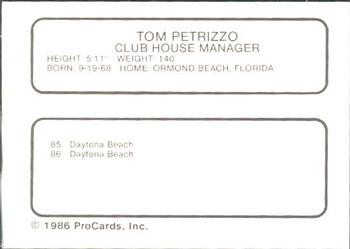 1986 ProCards Daytona Beach Islanders #22 Tom Petrizzo Back