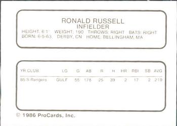 1986 ProCards Daytona Beach Islanders #24 Ron Russell Back