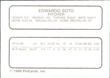 1986 ProCards Daytona Beach Islanders #26 Ed Soto Back