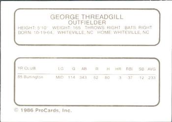 1986 ProCards Daytona Beach Islanders #28 George Threadgill Back