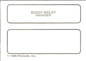 1986 ProCards Durham Bulls #1 Buddy Bailey Back