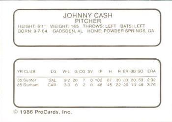 1986 ProCards Durham Bulls #3 Johnny Cash Back