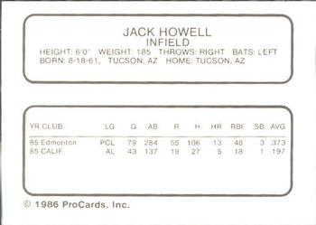 1986 ProCards Edmonton Trappers #15 Jack Howell Back