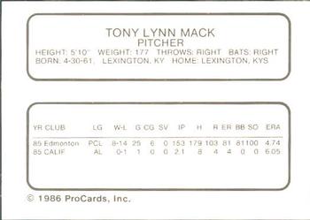 1986 ProCards Edmonton Trappers #20 Tony Lynn Mack Back