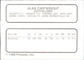 1986 ProCards El Paso Diablos #5 Alan Cartwright Back