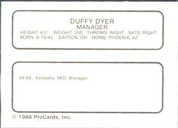 1986 ProCards El Paso Diablos #9 Duffy Dyer Back