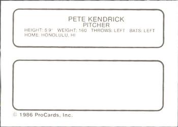 1986 ProCards El Paso Diablos #14 Pete Kendrick Back