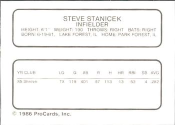 1986 ProCards El Paso Diablos #19 Steve Stanicek Back