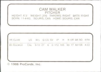 1986 ProCards El Paso Diablos #23 Cam Walker Back