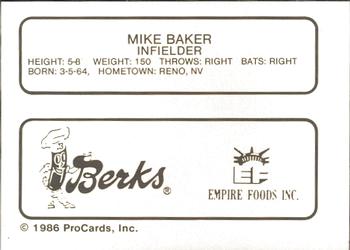 1986 ProCards Elmira Pioneers #1 Mike Baker Back