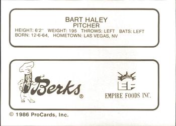 1986 ProCards Elmira Pioneers #8 Bart Haley Back