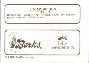 1986 ProCards Elmira Pioneers #13 Jim Morrison Back