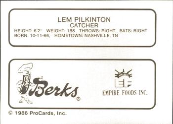 1986 ProCards Elmira Pioneers #15 Lem Pilkinton Back