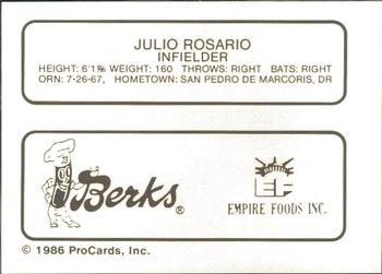 1986 ProCards Elmira Pioneers #17 Julio Rosario Back