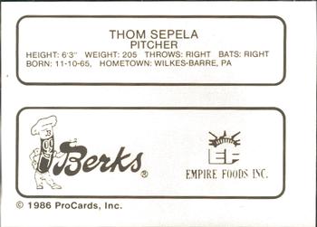 1986 ProCards Elmira Pioneers #21 Thom Sepela Back
