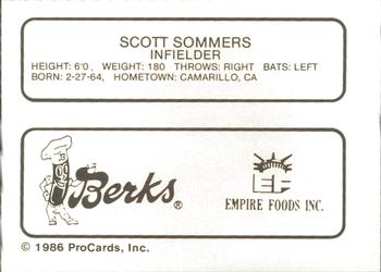 1986 ProCards Elmira Pioneers #22 Scott Sommers Back