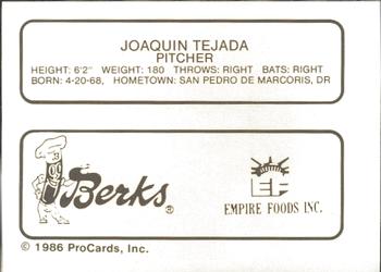 1986 ProCards Elmira Pioneers #23 Joaquin Tejada Back