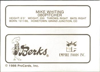 1986 ProCards Elmira Pioneers #28 Mike Whiting Back