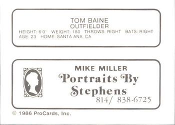 1986 ProCards Erie Cardinals #NNO Tom Baine Back