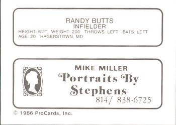1986 ProCards Erie Cardinals #NNO Randy Butts Back