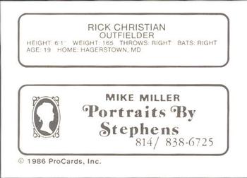 1986 ProCards Erie Cardinals #NNO Rick Christian Back