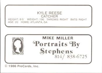 1986 ProCards Erie Cardinals #NNO Kyle Reese Back