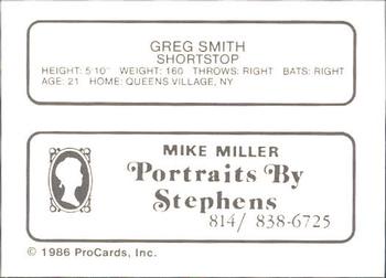 1986 ProCards Erie Cardinals #NNO Greg Smith Back