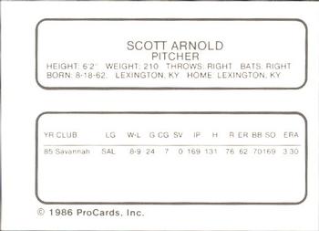 1986 ProCards Florida State League All-Stars #5 Scott Arnold Back