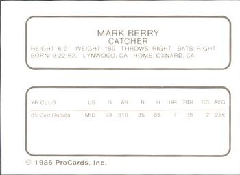 1986 ProCards Florida State League All-Stars #7 Mark Berry Back