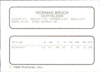 1986 ProCards Florida State League All-Stars #10 Norman Brock Back