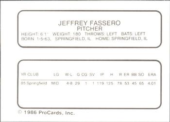1986 ProCards Florida State League All-Stars #13 Jeff Fassero Back