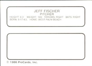 1986 ProCards Florida State League All-Stars #14 Jeff Fischer Back